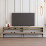 Mobile porta TV Eltanin, Supporto per televisione da salotto, Credenza bassa da soggiorno, Base porta TV, 47x35h180 cm, Noce e Bianco