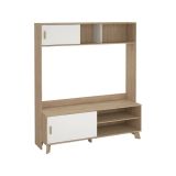 Mobile porta TV Emeline, Credenza da soggiorno, Armadio basso per TV, Base parete attrezzata, 48x159 h181 cm, Rovere e Bianco