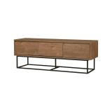 Mobile porta TV Eos, Supporto per televisione da salotto, Credenza bassa da soggiorno, Base porta TV, Noce e Nero, 140x40h50 cm
