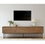 Mobile porta TV Eos, Supporto per televisione da salotto, Credenza bassa da soggiorno, Base porta TV, Noce e Nero, 180x40h50 cm