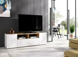 Mobile porta TV Etna, Credenza bassa da soggiorno, Madia da salotto per televisione, 142x35h44 cm, Bianco e Rovere Nodi