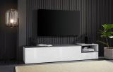 Mobile porta TV Febe, cm 200x40h49, Bianco lucido e Ardesia