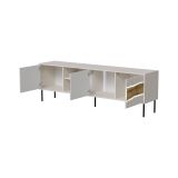 Mobile porta TV Feira, Madia da salotto con tre ante battenti e due vani, Con luci led, Rialzato da terra, 190x40 h62 cm, Beige e Rovere Nodi