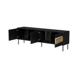 Mobile porta TV Feira, Madia da salotto con tre ante battenti e due vani, Con luci led, Rialzato da terra, 190x40 h62 cm, Nero e Rovere Nodi