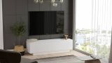 Mobile porta TV Ganymede, Credenza da soggiorno, Armadio basso per TV, Base parete attrezzata, 140x36 h38 cm, Bianco