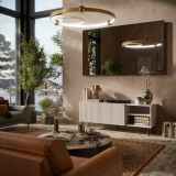 Mobile porta TV Gouveia, Madia da salotto con quattro ante battenti, Rialzato da terra, 150x42 h52 cm, Beige