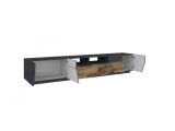 Mobile porta TV Gregorio, Credenza bassa da soggiorno a 4 ante, Base porta TV, 100% Made in Italy, cm 260x43h46, Ardesia e Acero