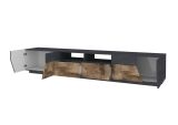 Mobile porta TV Gregorio, Credenza bassa da soggiorno a 4 ante, Base porta TV, 100% Made in Italy, cm 260x43h46, Ardesia e Acero