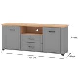 Mobile Porta tv Grigio Scuro Marrone Rovere Nodi 2 Cassetti 4 Ripiani 161x41x66.5h cm, Apertura Battente, Scorrevole - Rotondi