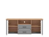 Mobile Porta tv Grigio Scuro Marrone Rovere Nodi 2 Cassetti 4 Ripiani 161x41x66.5h cm, Apertura Battente, Scorrevole - Rotondi