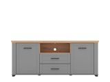 Mobile Porta tv Grigio Scuro Marrone Rovere Nodi 2 Cassetti 4 Ripiani 161x41x66.5h cm, Apertura Battente, Scorrevole - Rotondi