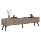 Mobile Porta tv Grigio Tortora Marrone Noce 3 Ante Apertura a Ribalta 180x35x44h cm, 3 Vani - Scafa