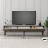 Mobile Porta tv Grigio Tortora Marrone Noce 3 Ante Apertura a Ribalta 180x35x44h cm, 3 Vani - Scafa