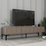 Mobile Porta tv Grigio Tortora Nero 3 Ante Apertura a Ribalta 180x35x42h cm, 3 Vani - Scafa