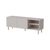 Mobile porta TV Guarda, Madia da salotto con quattro ante battenti, Rialzato da terra, 150x42 h52 cm, Beige
