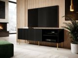 Mobile porta TV Guarda, Madia da salotto con quattro ante battenti, Rialzato da terra, 150x42 h52 cm, Nero