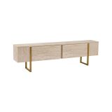 Mobile porta TV Gussola, Credenza da soggiorno, Armadio basso per TV, Base parete attrezzata, 180x30 h50 cm, Beige e Oro