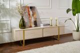 Mobile porta TV Gussola, Credenza da soggiorno, Armadio basso per TV, Base parete attrezzata, 180x30 h50 cm, Beige e Oro