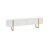 Mobile porta TV Gussola, Credenza da soggiorno, Armadio basso per TV, Base parete attrezzata, 180x30 h50 cm, Bianco e Oro