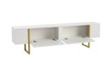 Mobile porta TV Gussola, Credenza da soggiorno, Armadio basso per TV, Base parete attrezzata, 180x30 h50 cm, Bianco e Oro