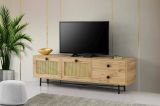 Mobile porta TV Hebe, Supporto per televisione da salotto, Credenza bassa da soggiorno, Base porta TV, Quercia e Nero, 180x40h60 cm