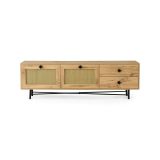 Mobile porta TV Hebe, Supporto per televisione da salotto, Credenza bassa da soggiorno, Base porta TV, Quercia e Nero, 180x40h60 cm