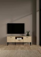 Mobile porta TV Honorine, Credenza da soggiorno, Armadio basso per TV, Base parete attrezzata, 40x147 h57 cm, Rovere