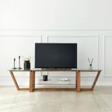 Mobile porta TV Icarus, Supporto per televisione da salotto, Credenza bassa da soggiorno, Base porta TV, 158x35h35 cm, Noce