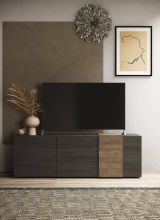 Mobile porta TV Iseo, Credenza da soggiorno, Armadio basso per TV, Base parete attrezzata, Made in Italy, 181x44 h59 cm, Ardesia e Noce
