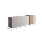 Mobile porta TV Iseo, Credenza da soggiorno, Armadio basso per TV, Base parete attrezzata, Made in Italy, 181x44 h59 cm, Bianco lucido e Rovere