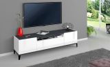 Mobile porta TV Ivan, Credenza bassa da soggiorno a 2 ante, Base porta TV, 100% Made in Italy, cm 160x40h47, Bianco lucido e Ardesia