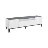 Mobile porta TV Ivan, Credenza bassa da soggiorno a 2 ante, Base porta TV, 100% Made in Italy, cm 160x40h47, Bianco lucido e Ardesia