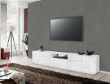 Mobile porta TV Jacopo, Credenza bassa da soggiorno, Base porta TV, 100% Made in Italy, cm 220x43h46, Bianco lucido