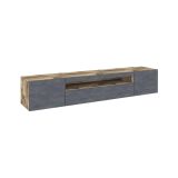 Mobile porta TV Jesse, Credenza bassa da soggiorno a 3 ante, Base porta TV, 100% Made in Italy, cm 200x40h37, Acero e Ardesia