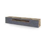 Mobile porta TV Jesse, Credenza bassa da soggiorno a 3 ante, Base porta TV, 100% Made in Italy, cm 200x40h37, Acero e Ardesia, con luce LED