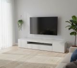 Mobile porta TV Jesse, Credenza bassa da soggiorno a 3 ante, Base porta TV, 100% Made in Italy, cm 200x40h37, Bianco lucido