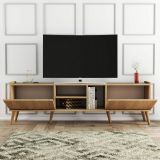 Mobile porta TV Jocasta, Credenza da soggiorno, Armadio basso per TV, Base parete attrezzata, 180x34 h52 cm, Quercia