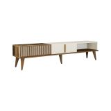 Mobile porta TV Kepler, Credenza da soggiorno, Armadio basso per TV, Base parete attrezzata, 180x35 h40 cm, Noce e Crema