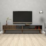 Mobile porta TV Kepler, Credenza da soggiorno, Armadio basso per TV, Base parete attrezzata, 180x35 h40 cm, Noce e Nero