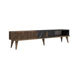 Mobile porta TV Kepler, Credenza da soggiorno, Armadio basso per TV, Base parete attrezzata, 180x35 h40 cm, Noce e Nero