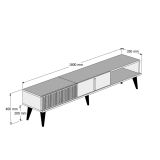 Mobile porta TV Kepler, Credenza da soggiorno, Armadio basso per TV, Base parete attrezzata, 180x35 h40 cm, Noce e Nero