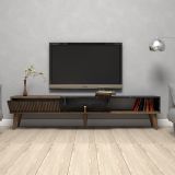 Mobile porta TV Kepler, Credenza da soggiorno, Armadio basso per TV, Base parete attrezzata, 180x35 h40 cm, Noce e Nero