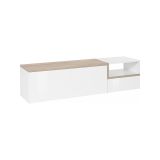 Mobile porta TV Lapo, Credenza bassa da soggiorno a 2 ante, Base porta TV, 100% Made in Italy, cm 160x40h46, Bianco lucido e Acero