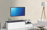 Mobile porta TV Lapo, Credenza bassa da soggiorno a 2 ante, Base porta TV, 100% Made in Italy, cm 160x40h46, Bianco lucido e Ardesia