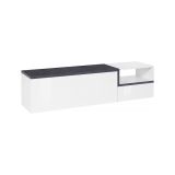 Mobile porta TV Lapo, Credenza bassa da soggiorno a 2 ante, Base porta TV, 100% Made in Italy, cm 160x40h46, Bianco lucido e Ardesia