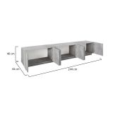 Mobile porta TV Lucas, Credenza bassa da soggiorno, Base porta TV, 100% Made in Italy, cm 244x44h46, Cemento scuro