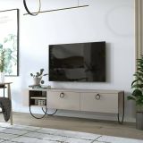Mobile porta TV Malina, Credenza da soggiorno, Armadio basso per TV, Base parete attrezzata, 150x36 h44 cm, Beige