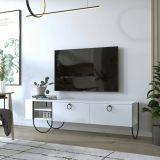 Mobile porta TV Malina, Credenza da soggiorno, Armadio basso per TV, Base parete attrezzata, 150x36 h44 cm, Bianco