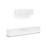 Mobile porta TV Mangaung, Credenza da soggiorno, Armadio basso per TV, Base parete attrezzata, Made in Italy, 225x38h39 cm, Bianco lucido