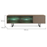 Mobile Porta tv Marrone Noce Beige 3 Ripiani 3 Ante 185x40x60h cm, Anta e Ripiani Dettaglio Vetro, con Luci led - Travesio